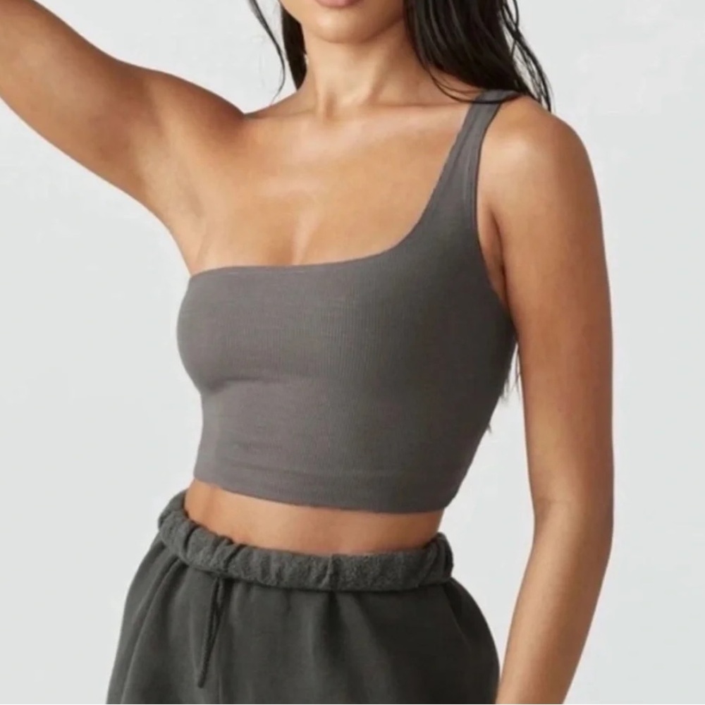Joah Brown One-Shoulder cropped tank in Dark Gray